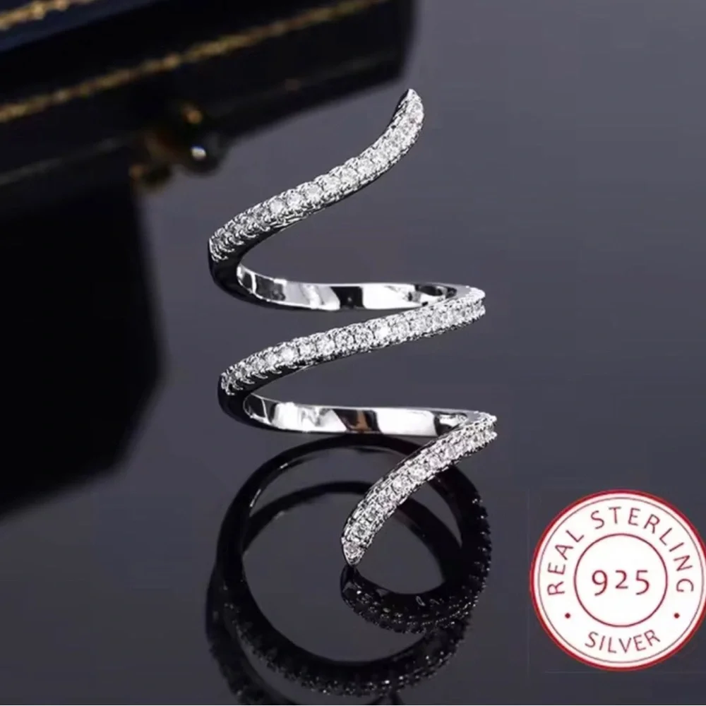 Sterling Silver Spiral Wrap Ring with Clear Cubic Zirconia